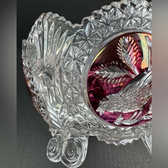 Hofbauer Byrdes The Ruby 8 1/4" Bird Console Footed Vase Bowl Crystal Servware - Picture 14 of 16